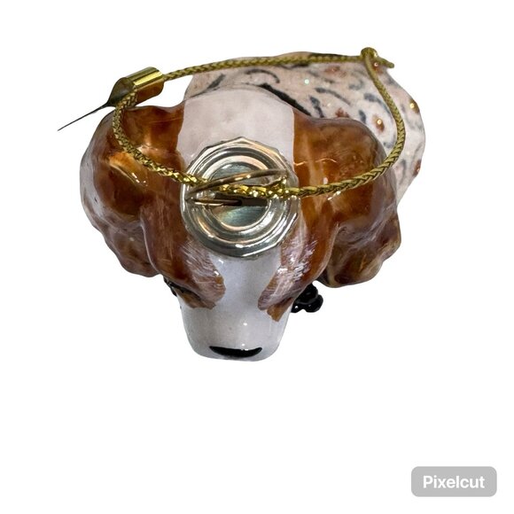 Cody Foster Co Cavalier King Charles Spaniel Glass Ornament Rhinestone Bow Tie - Picture 3 of 5